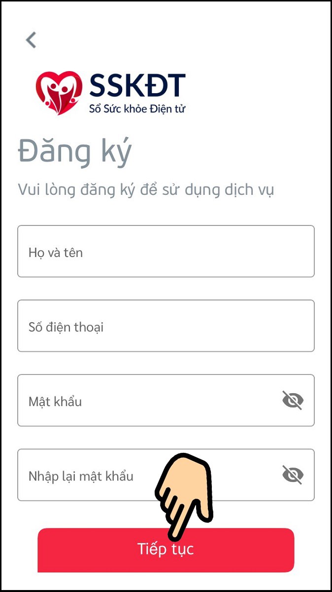 Điền Họ và tên, Số điện thoại, Mật khẩu, Nhập lại mật khẩu Điền Họ và tên, Số điện thoại, Mật khẩu, Nhập lại mật khẩu