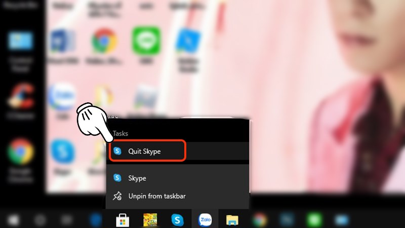 Nhấp chuột phải vào Skype dưới thanh công cụ sao đó nhấn Quit Skype. Nhấp chuột phải vào Skype dưới thanh công cụ sao đó nhấn Quit Skype.