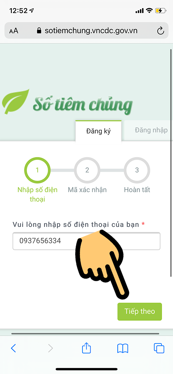 Chọn mục Đăng ký Chọn mục Đăng ký