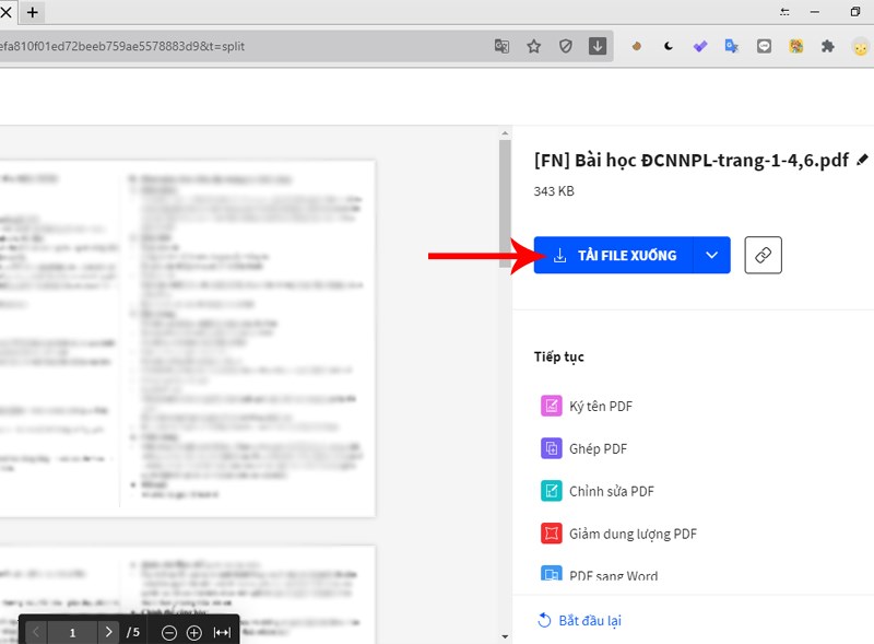 Tải file PDF vừa cắt về máy Tải file PDF vừa cắt về máy