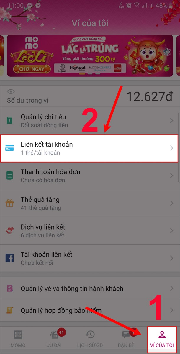 Chọn ví của tôi và Chọn liên kết tài khoản. Chọn ví của tôi và chọn liên kết tài khoản.