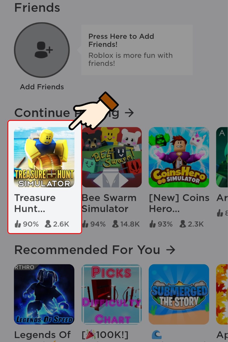 Vào game Roblox > Nhấn chọn mod chơi Treasure Hunt Simulator Vào game Roblox > Nhấn chọn mod chơi Treasure Hunt Simulator