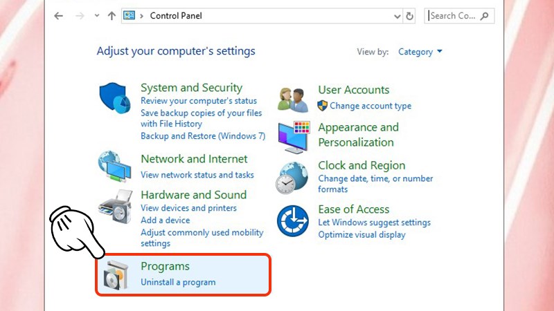 Vào Control Panel chọn mục Programs Vào Control Panel chọn mục Programs