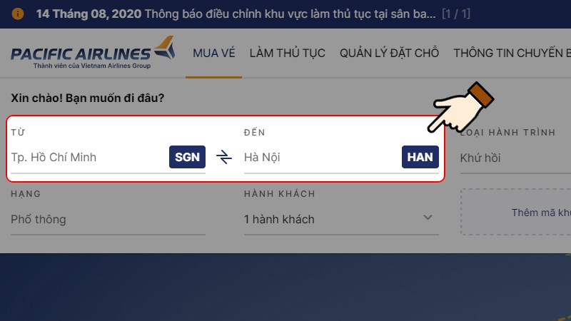 Nhập địa điểm đi và địa điểm đến Nhập địa điểm đi và địa điểm đến