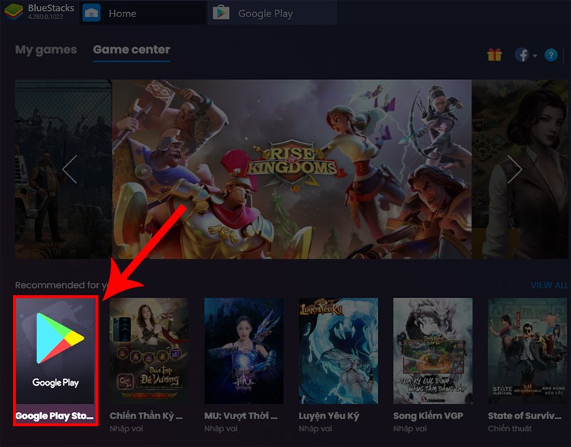 Chọn Google Play trong giả lập BlueStacks Chọn Google Play trong giả lập BlueStacks
