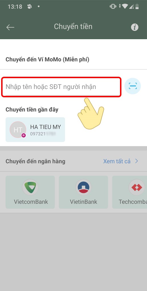 10-517x1020-1 Bước 2: Tại mục Chuyển đến Ví MoMo, nhập tên hoặc số điện thoại người nhận.