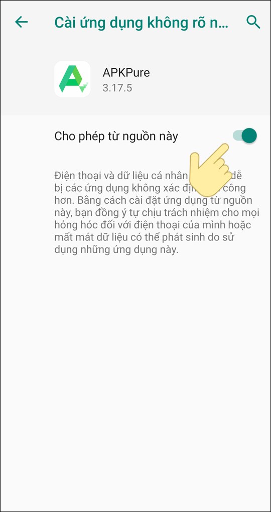 10-540x1020-1 Cho phép APKPure cài đặt ứng dụng từ nguồn không xác định. Tiếp theo, hãy trở về và hoàn tất việc cài đặt.