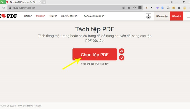 Chọn file PDF cần cắt từ máy tính Chọn file PDF cần cắt từ máy tính