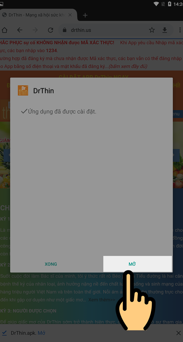 Nhấn Mở để vào ứng dụng Nhấn Mở để vào ứng dụng