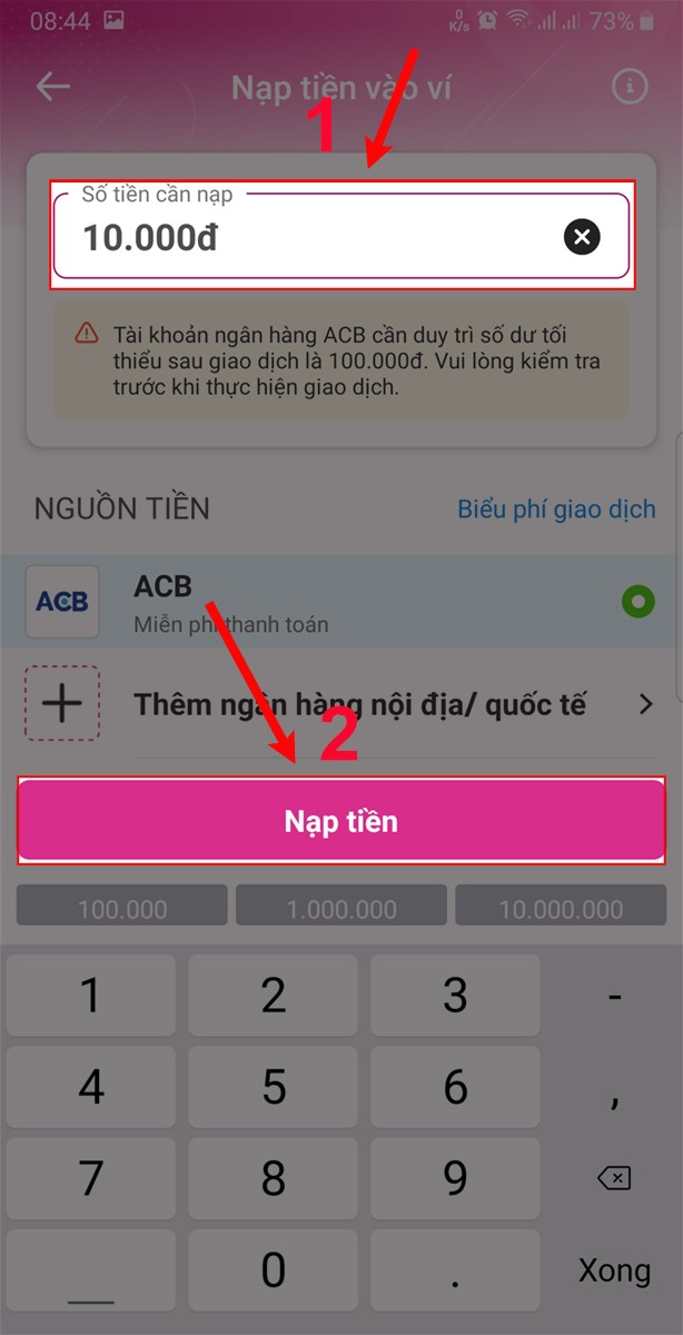 Nạp tiền vào ví MoMo. Nạp tiền vào ví MoMo.