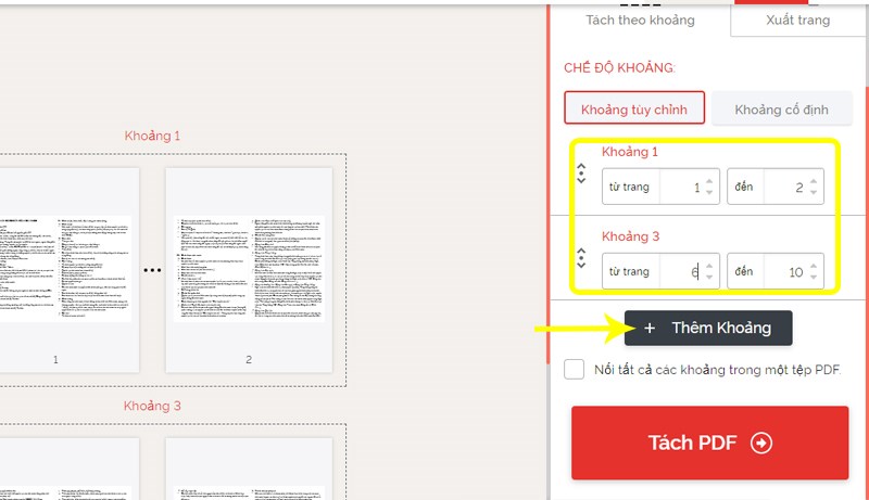Có 2 lựa chọn với cách Tách theo khoảng Tách theo Khoảng tùy chỉnh