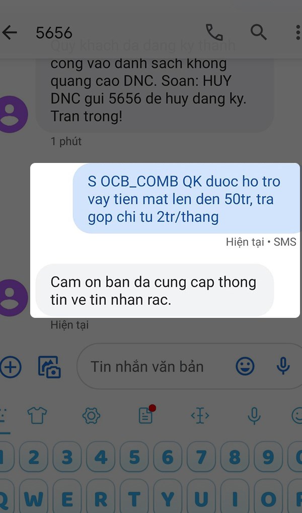 Phản ánh tin nhắn rác Phản ánh tin nhắn rác