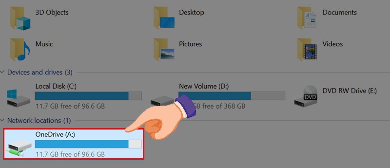 Mở Files Explorer chọn ổ đĩa OneDrive. Mở Files Explorer chọn ổ đĩa OneDrive.