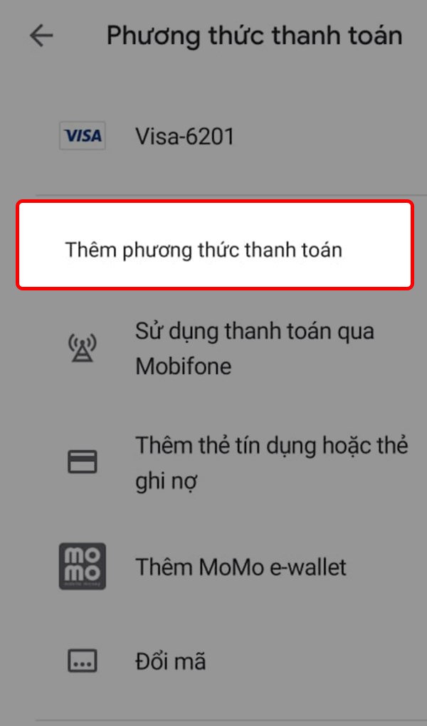 Thêm phương thức thanh toán Thêm phương thức thanh toán