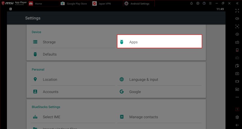Chọn mục Apps trong Setting Chọn mục Apps trong Setting