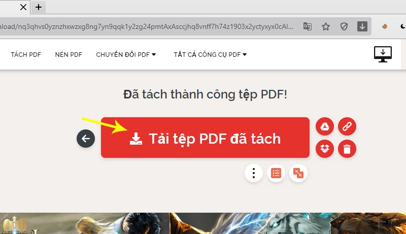 Tách với tùy chọn Chọn trang Nhấn Tải tệp PDF đã tách để tải về máy