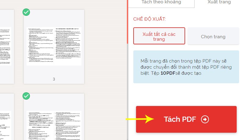 Chọn Tách PDF và chờ xuất file Chọn Tách PDF và chờ xuất file