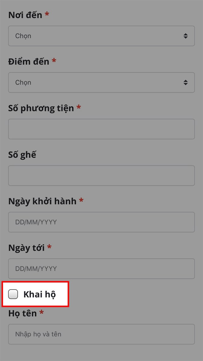 Nếu bạn muốn khai báo y tế cho người khác, nhấn dấu tích vào ô Khai hộ Nếu bạn muốn khai báo y tế cho người khác, nhấn dấu tích vào ô Khai hộ