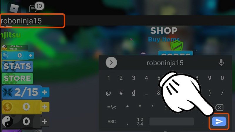 Nhập code và nhấn chộn Mũi tên xanh Nhập code và nhấn chộn Mũi tên xanh
