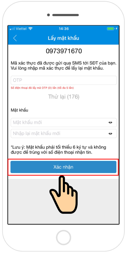 Nhập mã OTP và nhập mật khẩu mới phụ huynh muốn đặt cho tài khoản Nhập mã OTP và nhập mật khẩu mới phụ huynh muốn đặt cho tài khoản