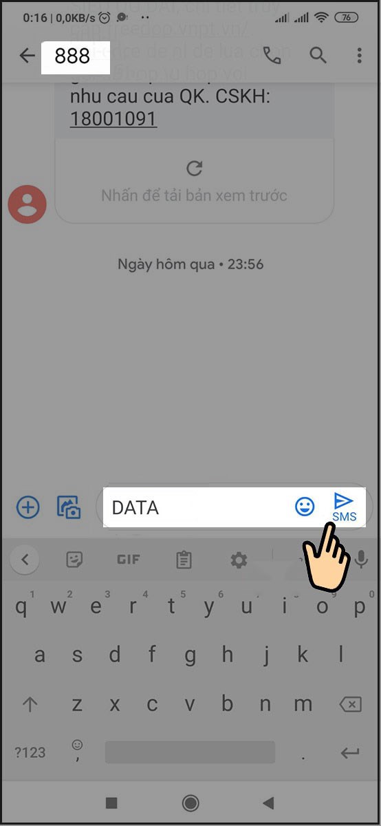 Ấn gửi có biểu tượng hình mũi tên SMS