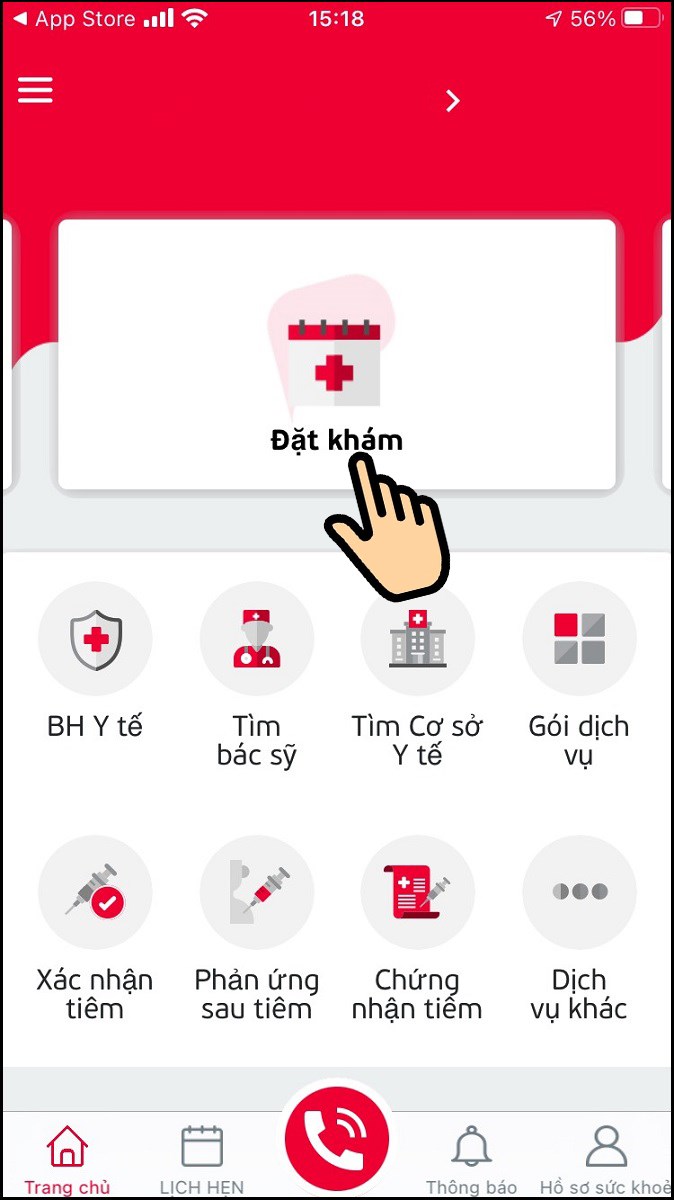 Tại trang chủ, bấm Đặt khám Tại trang chủ, bấm Đặt khám