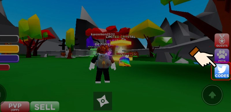 Vào game Roblox > Nhấn chọn Shuriken Simulator Nhấn chọn biểu tượng Twitter (chú chim nền xanh)