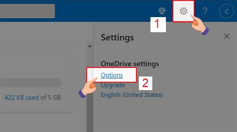 Click vào biểu tượng bánh răng > Chọn Options. Click vào biểu tượng bánh răng sau đó chọn Options.