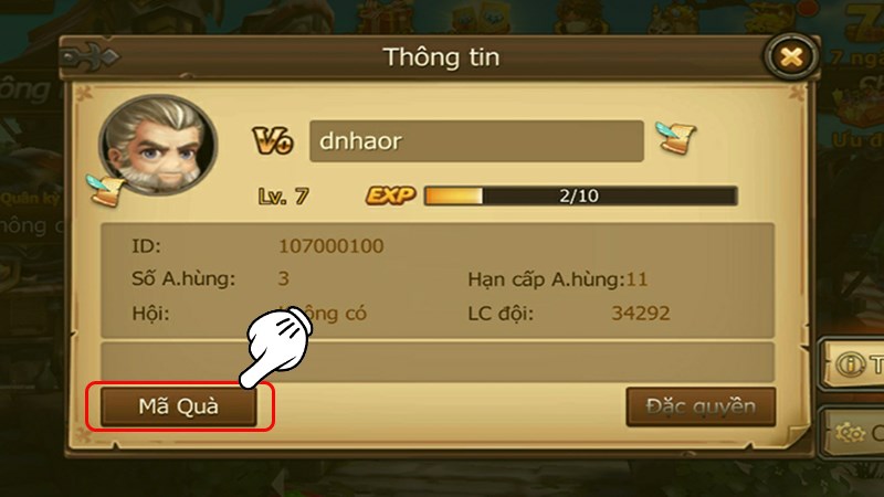 Nhấn vào Mã quà Nhấn vào Mã quà