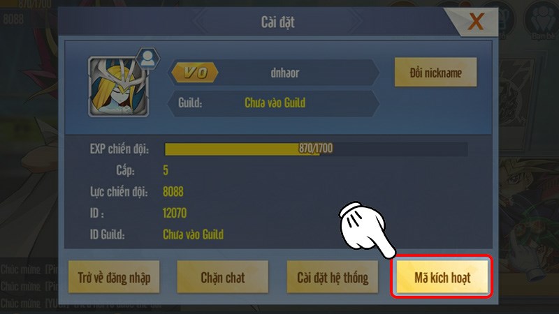 Chọn Mã kích hoạt Chọn Mã kích hoạt