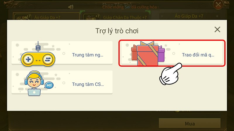 Chọn mục Trao đổi mã quà Chọn mục Trao đổi mã quà