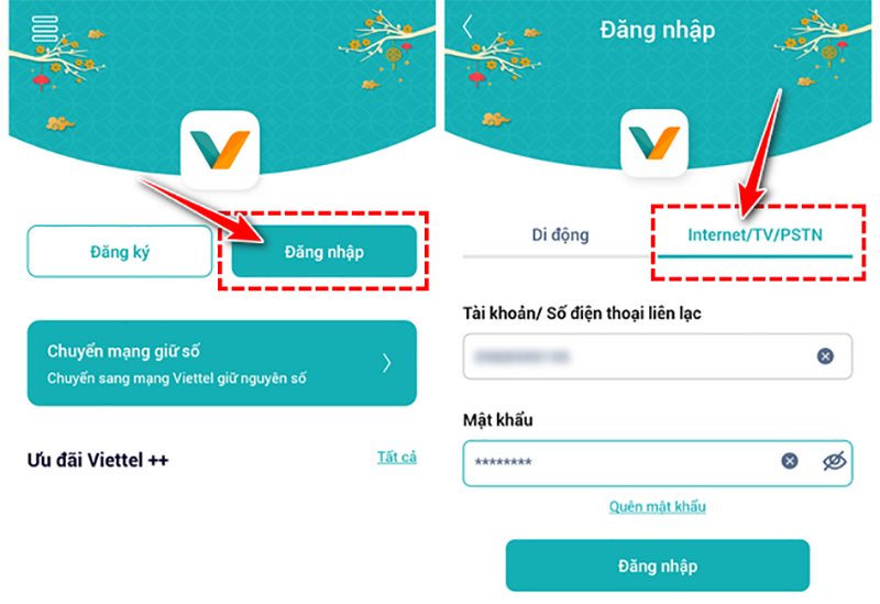 2-800x549-1 cập vào ứng dụng My Viettel -> Chọn mục Đăng nhập -> Chọn thẻ Internet/TV/PSTN