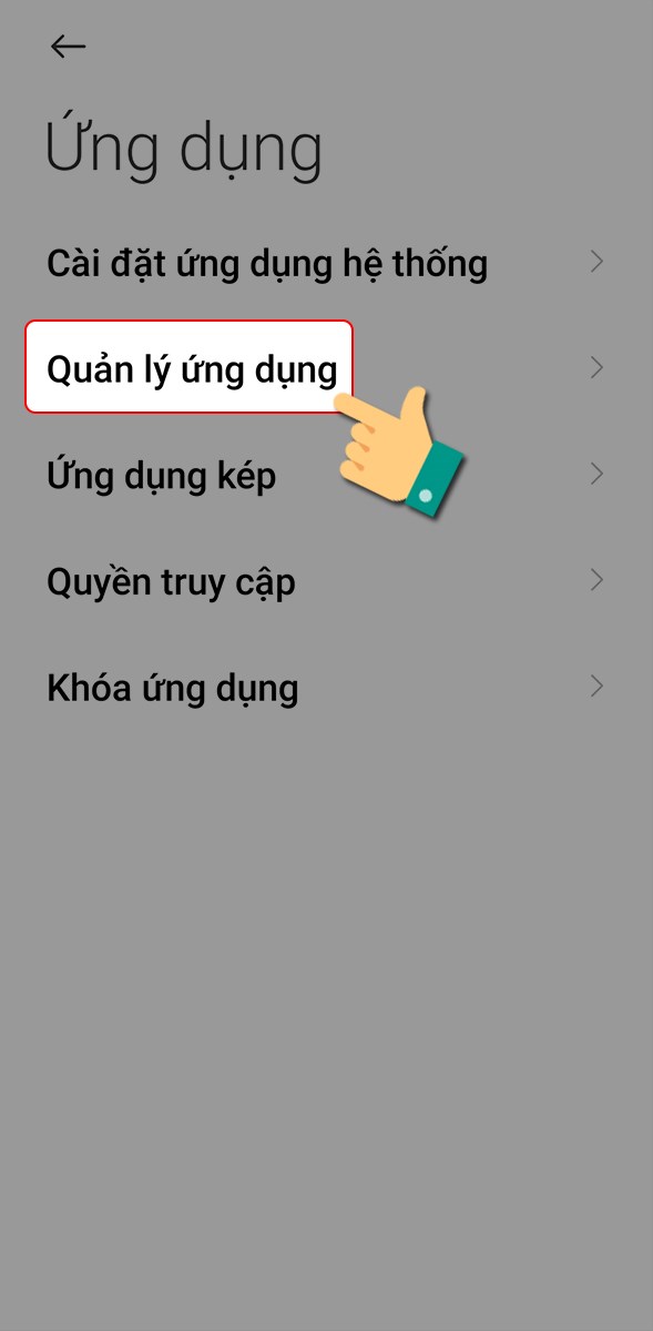 Vào Quản lý ứng dụng Vào Quản lý ứng dụng