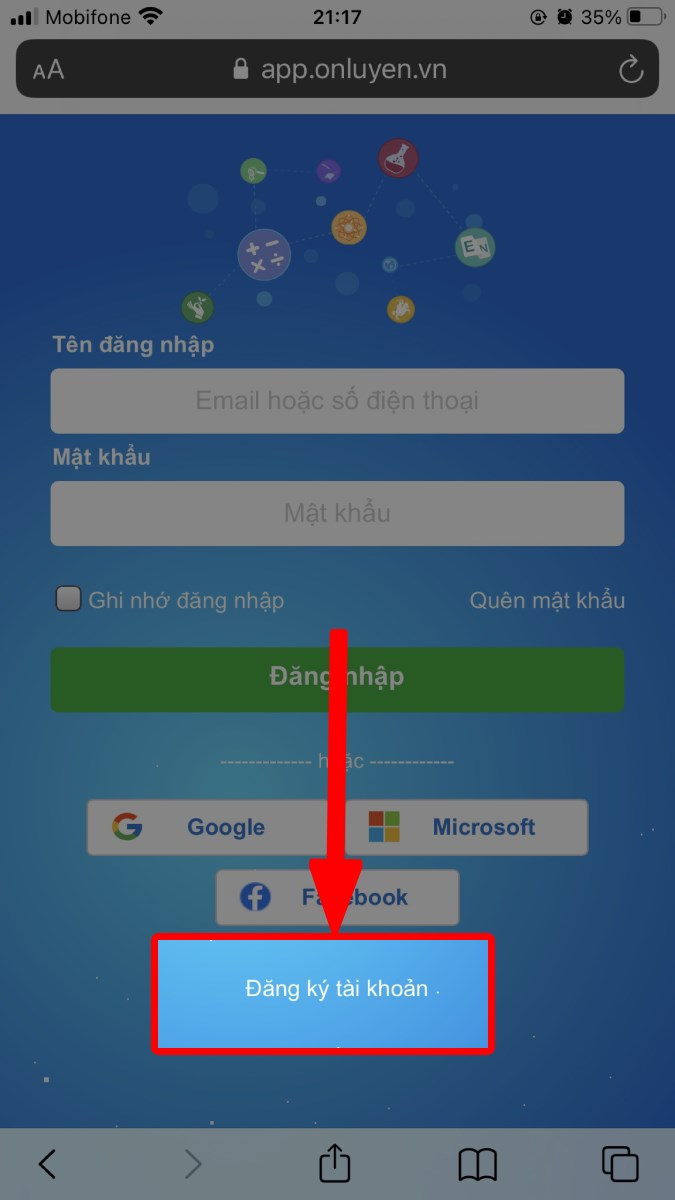 Nhấn Đăng ký tài khoản Nhấn Đăng ký tài khoản