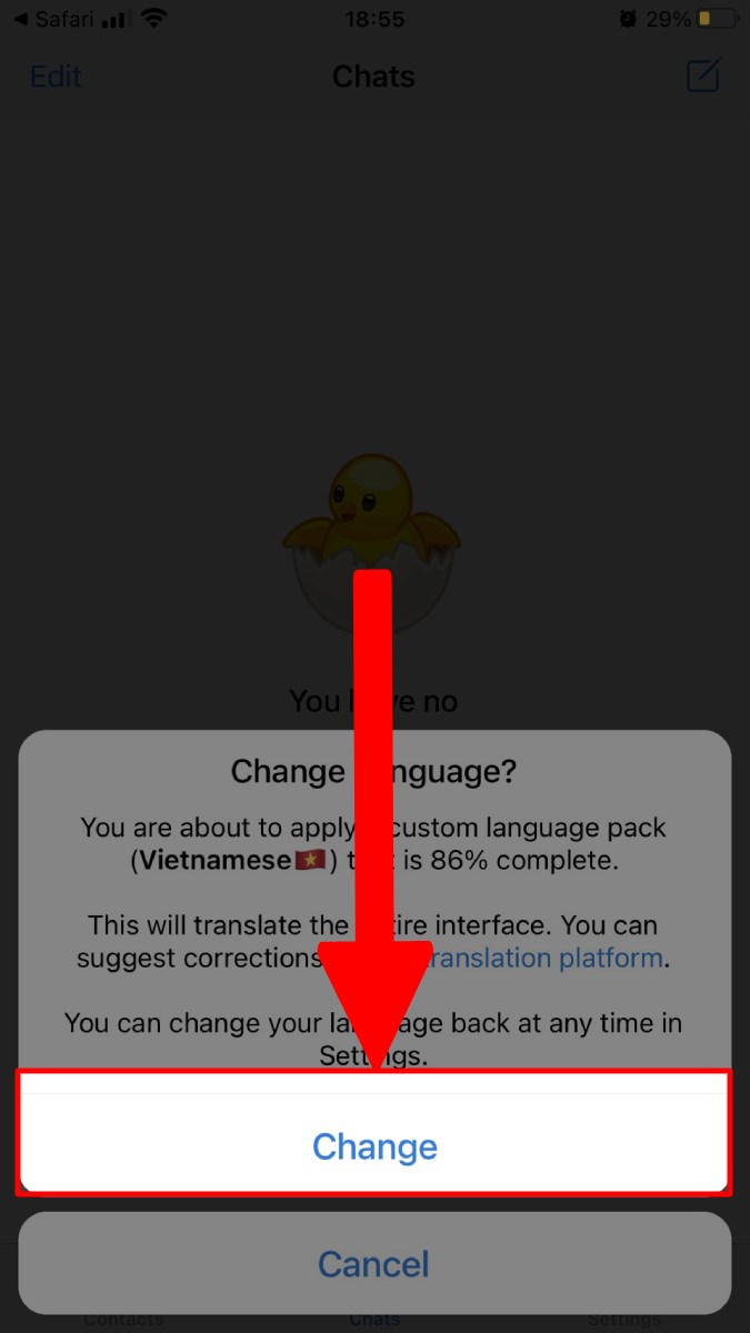 Nhấn vào nút Change Nhấn vào nút Change