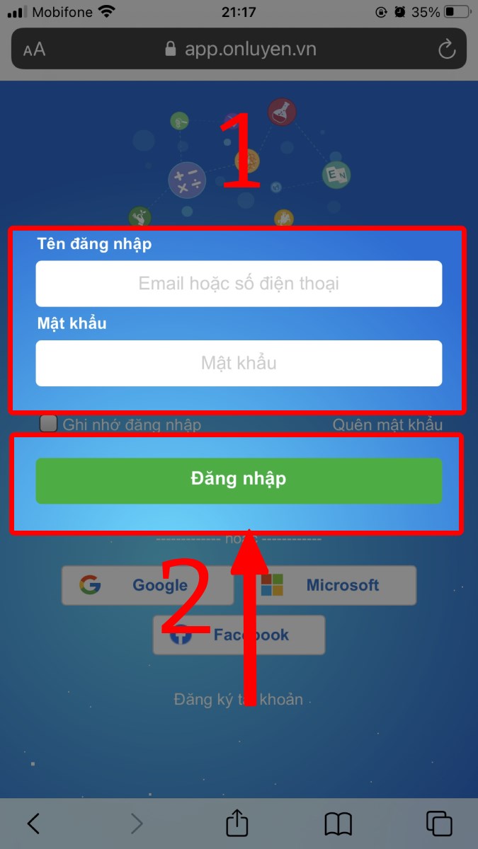 Nhập Email hoặc số điện thoại và Mật khẩu rồi nhấn nút Đăng nhập Nhập Email hoặc số điện thoại và Mật khẩu rồi nhấn nút Đăng nhập