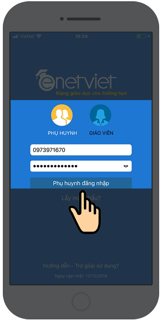 nhấn vào Phụ huynh rồi nhập thông tin tài khoản cá nhâ nhấn vào Phụ huynh rồi nhập thông tin tài khoản cá nhâ