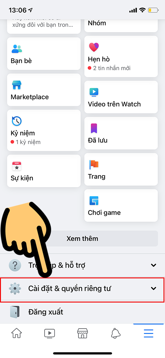 Chọn Cài đặt & quyền riêng tư Chọn Cài đặt & quyền riêng tư
