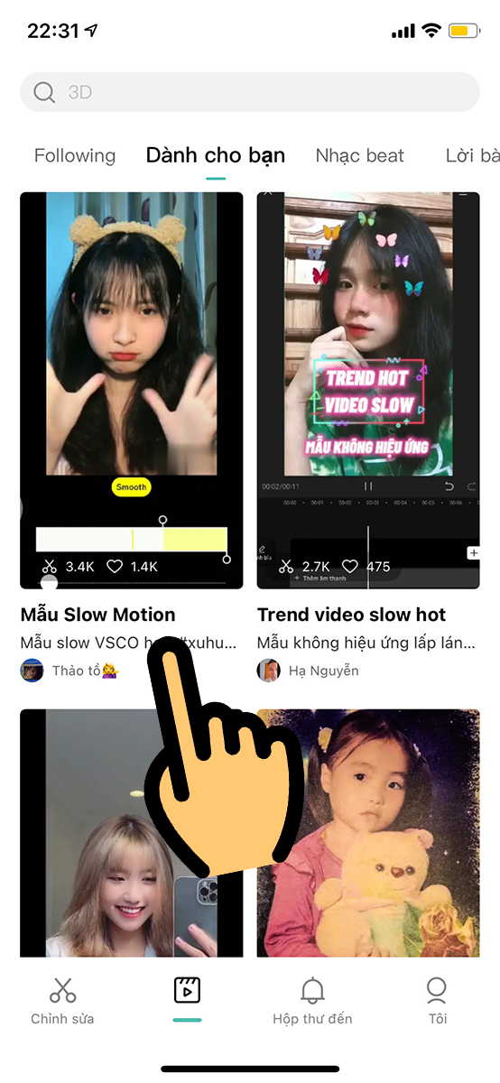 chọn mục Slow motion chọn mục Slow motion