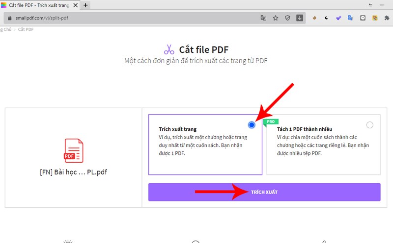 Click vào ô Trích xuất trang > Trích xuất Click vào ô Trích xuất trang > Trích xuất