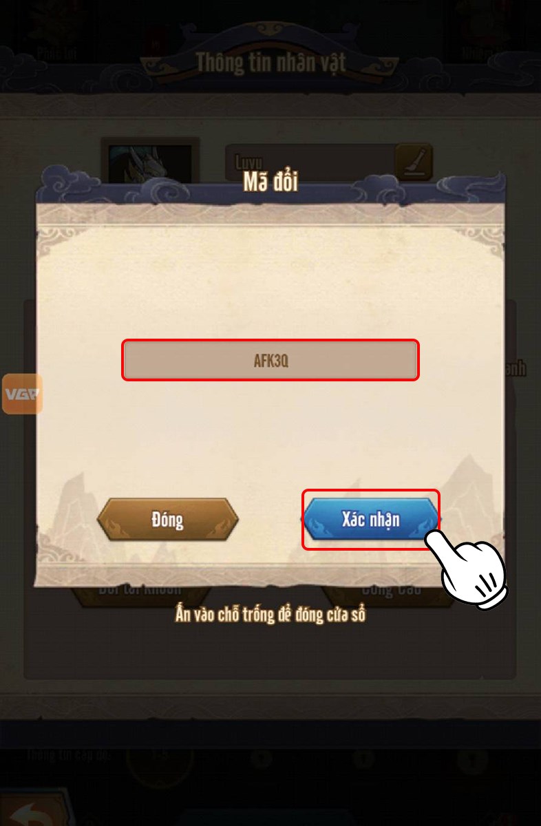 Nhập mã code và nhấn Đổi Nhập mã code và nhấn Xác nhận