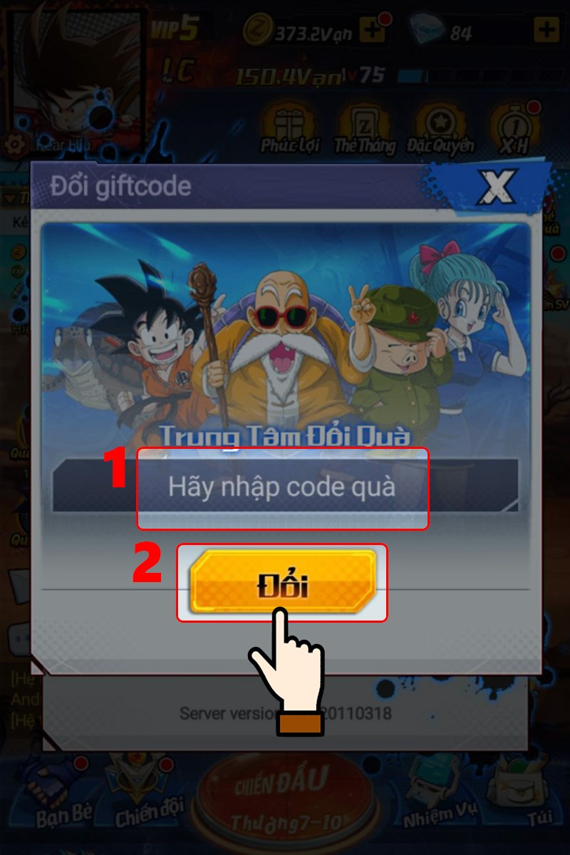 Nhập mã code > Nhấn Đổi Nhập mã code > Nhấn Đổi