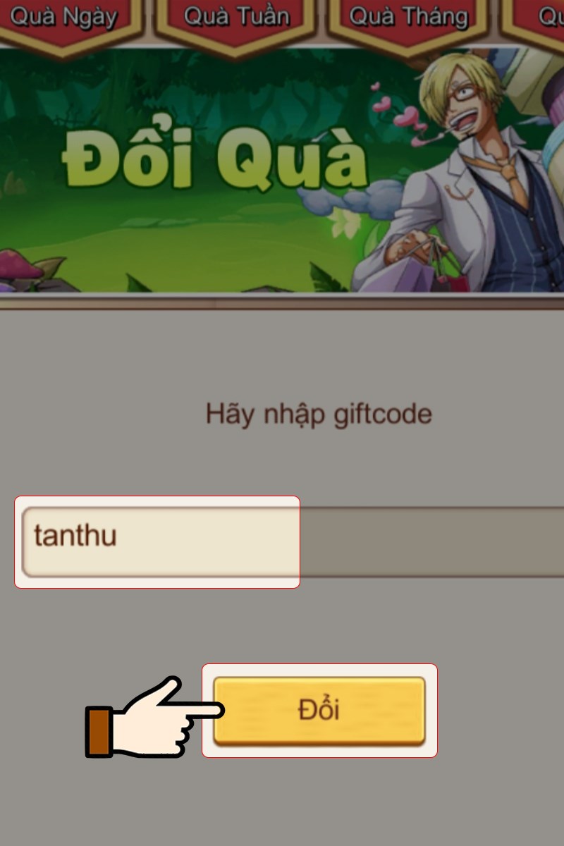 Nhập code có sẵn > Nhấn chọn Đổi Nhập code có sẵn > Nhấn chọn Đổi