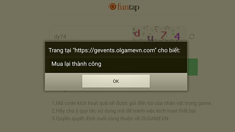 Thông báo nhập code thành công Thông báo nhập code thành công