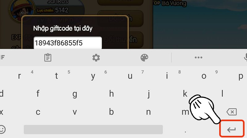 Nhập code sau đó nhấn dấu mũi tên Nhập code sau đó nhấn dấu mũi tên