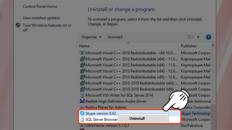 Tìm đến Skype và chọn Uninstall Tìm đến Skype và chọn Uninstall