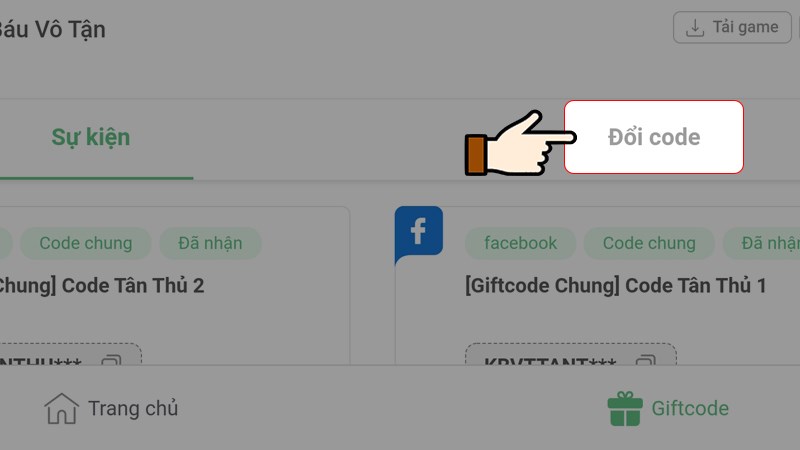 Nhấn chọn Đổi code Nhấn chọn Đổi code