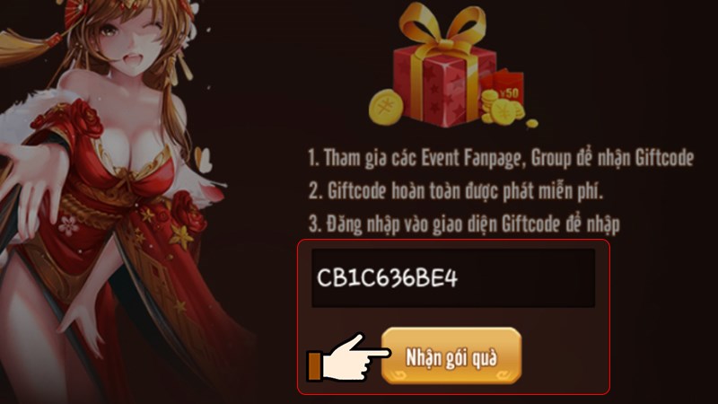 Nhập code có sẵn > Nhấn chọn Nhận gói quà Nhập code có sẵn > Nhấn chọn Nhận gói quà
