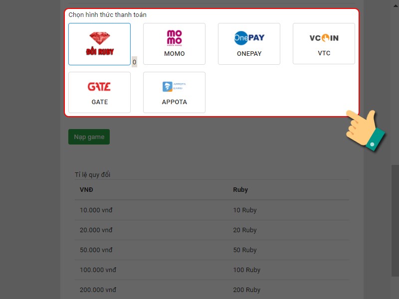 Chọn hình thức thanh toán Chọn hình thức thanh toán