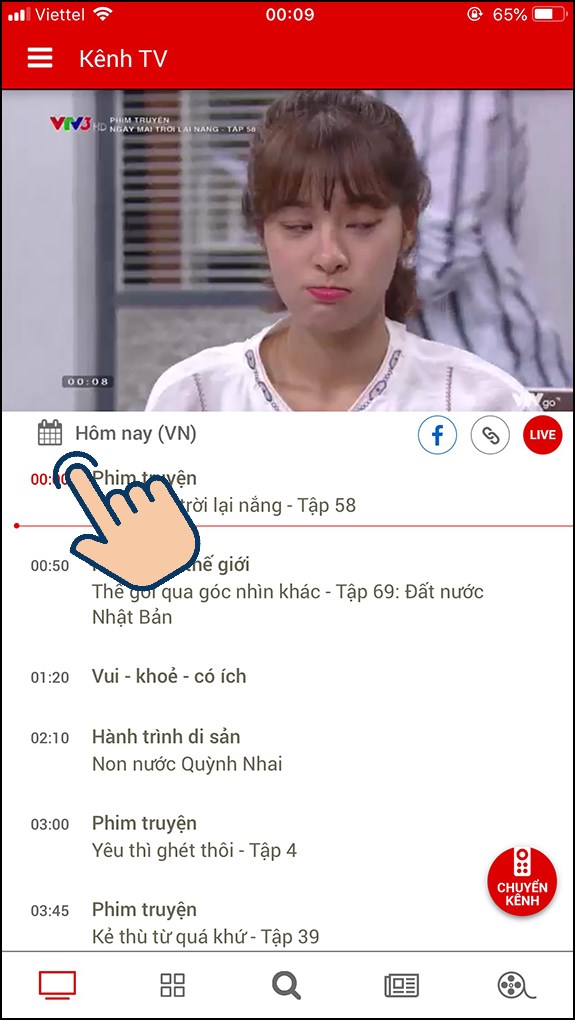Nếu bạn muốn xem lại lịch phát sóng ngày trước đó thì tại màn hình hiển thị chọn biểu tượng quyển lịch. Nếu bạn muốn xem lại lịch phát sóng ngày trước đó thì tại màn hình hiển thị chọn biểu tượng quyển lịch.